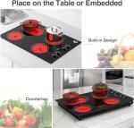 GIHETKUT 4 Burner Electric Cooktop,7200W Built-in & Countertop 30 inch stove top with 9 Power Levels, Child Safety Lock & 99 mins Timer, 30 inch Electric Cooktop 220-240V (No Plug)