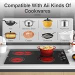 GIHETKUT 4 Burner Electric Cooktop,7200W Built-in & Countertop 30 inch stove top with 9 Power Levels, Child Safety Lock & 99 mins Timer, 30 inch Electric Cooktop 220-240V (No Plug)