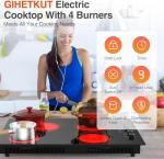 GIHETKUT 4 Burner Electric Cooktop,7200W Built-in & Countertop 30 inch stove top with 9 Power Levels, Child Safety Lock & 99 mins Timer, 30 inch Electric Cooktop 220-240V (No Plug)