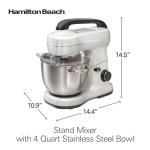 Hamilton Beach Electric Stand Mixer, 4 Quarts, Dough Hook, Flat Beater Attachments, Splash Guard, 7 Speeds with Whisk, Easy-Carry Top Handle, White