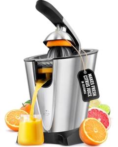 Zulay Electric Citrus Juicer - Makes Fresh Orange, Lemon, Grapefruit, Lime Juice - Stainless Steel, 160W Powerful & Quiet, Interchangeable Cones -Filters Out Seeds & Pulp- Dishwasher Safe Parts- Black