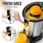 Zulay Electric Citrus Juicer - Makes Fresh Orange, Lemon, Grapefruit, Lime Juice - Stainless Steel, 160W Powerful & Quiet, Interchangeable Cones -Filters Out Seeds & Pulp- Dishwasher Safe Parts- Black