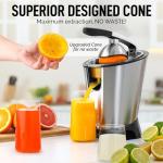 Zulay Electric Citrus Juicer - Makes Fresh Orange, Lemon, Grapefruit, Lime Juice - Stainless Steel, 160W Powerful & Quiet, Interchangeable Cones -Filters Out Seeds & Pulp- Dishwasher Safe Parts- Black