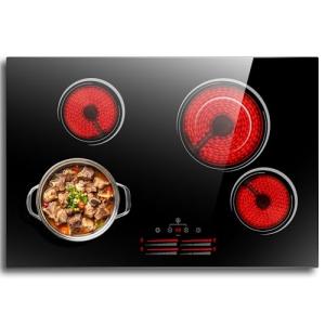 Electric Cooktop 30 Inch, 4 Burner Electric Stove with Slide Control, Built-in Radiant Electrical Cooktop 6500W, 9 Power Level & Safety Lock, Timer, Residual Heat Indicator 220V(No Plug) Nefaracy