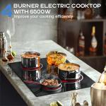 Electric Cooktop 30 Inch, 4 Burner Electric Stove with Slide Control, Built-in Radiant Electrical Cooktop 6500W, 9 Power Level & Safety Lock, Timer, Residual Heat Indicator 220V(No Plug) Nefaracy