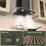 FIREGAS Wall Mount Range Hood 30 inch with 3 Speed Fan,black range hood with tempered glass,400CFM,Push Button Controls, LED Lighting, Permanent Filters in Stainless Steel,includes 2 Charcoal Filters