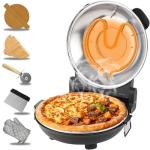 ECUMFFY Pizza Oven Indoor, 12 Inch Retro Pizza Maker, Rapid Heating 800˚F, 1200W Glazed Ceramic Stone Electric Pizza Cooker, Two-button Precise Temperature Control, Viewing Window for Precise Cooking