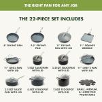 GreenPan 22 Piece Valencia Pro Ceramic Nonstick Cookware Set, PFAS-Free, Induction Ready, Hard Anodized Pots & Pans with Lids, Compatible on All Cooktops, Dishwasher & Oven Safe, Gray