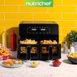 Nutrichef Double Basket Air Fryer 8.8 QT | Family Size Oil Free Airfryer with Transparent Window | 9-1 Preset Cooking Options | 360° Hot Air Circulation Technology | 4.4 QTs per Basket | Black