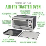 GreenLife Countertop Toaster Oven Air Fryer Stainless Steel, Healthy Ceramic Nonstick, PFAS Free, Tray & Basket, Bake, Broil, Reheat, Adjustable Temp & Time Control, Auto Shutoff, Black