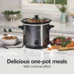 Hamilton Beach 4-Quart Slow Cooker with 3 Cooking Settings, Dishwasher-Safe Stoneware Crock & Glass Lid, Brushed Gray(33240)