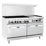 CookRite ATO-6B24G Commercial Liquid Propane Range 6 Burner Hotplates with 24" Manual Griddle 2 Standard Ovens 60'' Restaurant Range- 240000 BTU