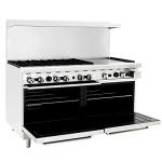 CookRite ATO-6B24G Commercial Liquid Propane Range 6 Burner Hotplates with 24" Manual Griddle 2 Standard Ovens 60'' Restaurant Range- 240000 BTU