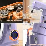 CEBORY 3-IN-1 Electric Stand Mixer, 6.5QT Bowl 660W 10-Speed Kitchen Mixer, Household Food Mixers include Dough Hook, Beater and Whisk, Bread Cake Mixer for Baking and Most Home Cooks, Purple