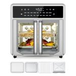 Kitchen Elite Air Fryer French Door Oven,15.8 Qt Toaster Oven Countertop Combo,18 Presets & 1 Preheat & Light, Airfryer Basket,Wire Rack,Baking Pan,Crumb Tray,Compact Design,Stainless Steel,Small