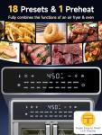 Kitchen Elite Air Fryer French Door Oven,15.8 Qt Toaster Oven Countertop Combo,18 Presets & 1 Preheat & Light, Airfryer Basket,Wire Rack,Baking Pan,Crumb Tray,Compact Design,Stainless Steel,Small