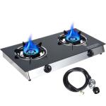 2 Burner Propane Gas Cooktop, Portable Tempered Glass Double Burner Stove with Auto Ignition, 19,000 BTU, CSA Certified Regulator & Hose, Outdoor Camping RV BBQ Kitchen LPG Gas Stove