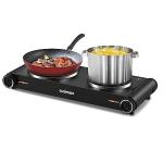 CUSIMAX Electric Hot Plate,Portable Double Hot Plate For Cooking,1800w Electric Stove Temperature Controls,Cast Iron Cooktop,Suitable For All Cookware,Easy To Use Handle,Black Stainless Steel