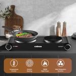 CUSIMAX Electric Hot Plate,Portable Double Hot Plate For Cooking,1800w Electric Stove Temperature Controls,Cast Iron Cooktop,Suitable For All Cookware,Easy To Use Handle,Black Stainless Steel