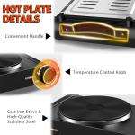 CUSIMAX Electric Hot Plate,Portable Double Hot Plate For Cooking,1800w Electric Stove Temperature Controls,Cast Iron Cooktop,Suitable For All Cookware,Easy To Use Handle,Black Stainless Steel