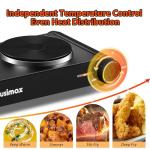 CUSIMAX Electric Hot Plate,Portable Double Hot Plate For Cooking,1800w Electric Stove Temperature Controls,Cast Iron Cooktop,Suitable For All Cookware,Easy To Use Handle,Black Stainless Steel