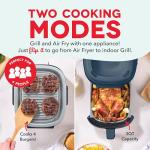 Dash Flip & Fry™ Digital 2-in-1 Grill + Air Fryer with 4 functions, 3 Qt Capacity, Air fryer & Indoor Grill for fries, wings, burgers and more - Navy