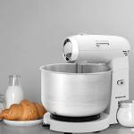 OVENTE Electric Stand Mixer with 3.5 Quarts Stainless Steel Mixing Bowl, 5 Speed Portable and Lightweight 250W Kitchen Mixer for Everyday Use, Includes 2 Egg Beater Whisk and Dough Hook, White SM680W