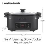 Hamilton Beach 6 Quart 9-in-1 Programmable Slow Cooker with Sear, Browning, Rice, Steam, Sauté, Roast Delay Start & Keep Warm Functions, Nonstick PFAS-Free Dishwasher Safe Crock, Black (33604)