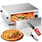 PYY Pizza Oven Electric - 12 Inch Tabletop Pizza Oven Indoor Stainless Steel Professional Pizza Cooker Baker Countertop with Timer & Crumb Tray for Home Restaurant 1100W,Silver
