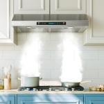 HisoHu 30 Inch Under Ducted Cabinet Range Hood with 1200 CFM, 4 Speed Gesture Sensing Kitchen Exhaust Hood & Touch Control Panel, Stainless Steel Stove Vent Hood with 2 LED Lights