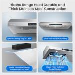 HisoHu 30 Inch Under Ducted Cabinet Range Hood with 1200 CFM, 4 Speed Gesture Sensing Kitchen Exhaust Hood & Touch Control Panel, Stainless Steel Stove Vent Hood with 2 LED Lights