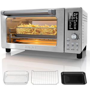 Nuwave Bravo Pro Convection Air Fryer Toaster Oven Combo, 2025 New and Improved, 10-in-1, 50°-450°F Temp Controls, Quick & Even Crisp Technology, 21Qt Capacity, Stainless Steel, PFAS Free