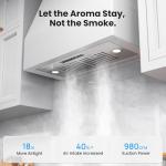 VIKIO HOME Range Hood Insert 30 Inch, 980 CFM Built-in Kitchen Vent Hood, Ducted/Ductless Convertible, Stainless Steel Range Hood with Gesture & Touch Control, Kitchen Hoods for Over Stove