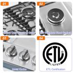 AMZCHEF 36 inch Gas Cooktop with 5 Made in Italy SABAF Power Burners.Max 48300 BTU/hr Built-in Gas Stove top of 304 Stainless steel with Double Sided griddle,NG/LPG Convertible,ETL.