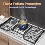 AMZCHEF 36 inch Gas Cooktop with 5 Made in Italy SABAF Power Burners.Max 48300 BTU/hr Built-in Gas Stove top of 304 Stainless steel with Double Sided griddle,NG/LPG Convertible,ETL.