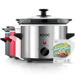KOOC Small Slow Cooker, 2 Quart, Free Liners Included for Easy Clean-up, Upgraded Ceramic Crock, Adjustable Temp, Nutrient Loss Reduction, Stainless Steel, Silver, Round