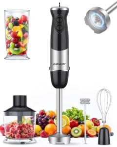 Immersion Blender Handheld 1000W 5 in 1 Corded Stick Hand Blender Kitchen with 12 Speed, BPA-Free, Mixing Beaker, Chopper, Whisk, Milk Frother, Perfect Emulsifier for Soup, Baby Food, Sauce, Puree