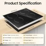 JAYGOVAN 4 Burner Electric Cooktop 110V, 23 Inch Electric Stove Countertop & Built-in, 3000W Ceramic Stove Top with 9 Heating Level, Child Lock, Timer, Hard Wire, No Plug