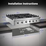 AAOBOSI 36 inch Gas Cooktop, Freestanding Range Commercial Cooktops, Built-in Propane Stoves Top NG/LPG Switch, Cast Iron Stove Top Covers for with 6 Gas Burners for Cooking, Grilling