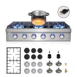 AAOBOSI 36 inch Gas Cooktop, Freestanding Range Commercial Cooktops, Built-in Propane Stoves Top NG/LPG Switch, Cast Iron Stove Top Covers for with 6 Gas Burners for Cooking, Grilling