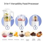 Simplus 3 in 1 Blender and Food Processor Combo for Kitchen, Small Electric Food Chopper, Meat and Vegetable Grinder, 380W High Speed 5 Cup Blenders with 2 Speeds and Pulse for Smoothies and Shakes