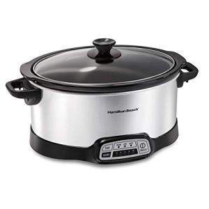 Hamilton Beach 7 Quart Programmable Slow Cooker With Flexible Easy Programming, 5 Cooking Times, Dishwasher-Safe Crock & Lid, Silver (33473)