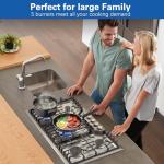 Amzgachfktch Gas Cooktop 36 inch with 5 Italy Sabaf Sealed Burners, Max 48,300 BTU Built-in Gas Stove Top, Propane Cooktop with 304 Stainless Steel Panel, NG/LPG Convertible, CSA Certified