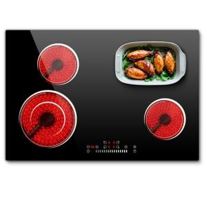 Nefaracy 30 Inch Electric Cooktop 6600W, 4 Burner Electric Stove with Slide Control, Built-in 30'' Ceramic Cooktop 220V Hard Wire, Timer & Safety Lock, Extended Zone, Residual Heat Warning