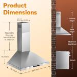 Tieasy Wall Mount Range Hood 30 inch Kitchen Hood 700 CFM with Ducted/Ductless Convertible Duct, Touch Control, Permanent Filters, Stainless Steel, 3 Speed Exhaust Fan, LED Light