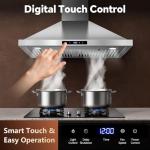 Tieasy Wall Mount Range Hood 30 inch Kitchen Hood 700 CFM with Ducted/Ductless Convertible Duct, Touch Control, Permanent Filters, Stainless Steel, 3 Speed Exhaust Fan, LED Light