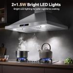 Tieasy Wall Mount Range Hood 30 inch Kitchen Hood 700 CFM with Ducted/Ductless Convertible Duct, Touch Control, Permanent Filters, Stainless Steel, 3 Speed Exhaust Fan, LED Light