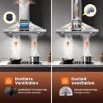 Tieasy Wall Mount Range Hood 30 inch Kitchen Hood 700 CFM with Ducted/Ductless Convertible Duct, Touch Control, Permanent Filters, Stainless Steel, 3 Speed Exhaust Fan, LED Light