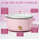 Paris Hilton 6-Quart Manual Slow Cooker, Features Three Settings (Low, High, Warm), Naturally Nonstick and Dishwasher Safe Stoneware Insert, Family Sized Capacity, Pink