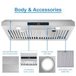 SNDOAS Range Hood 30 Inch Under Cabinet,Ductless Range Hoods with Touch Control,3-Venting Kitchen hood,Stainless Steel Vent Hood,Under Cabinet Range Hood 30 inch,Hood Vents for Kitchen 3 Speeds